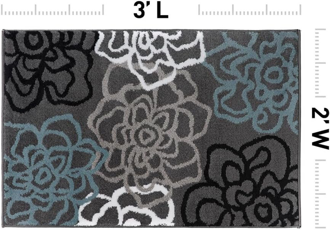 Flowers Contemporary Modern Abstract Floral Area Rug Gray 2′ X 3′ | Soft, Rectan