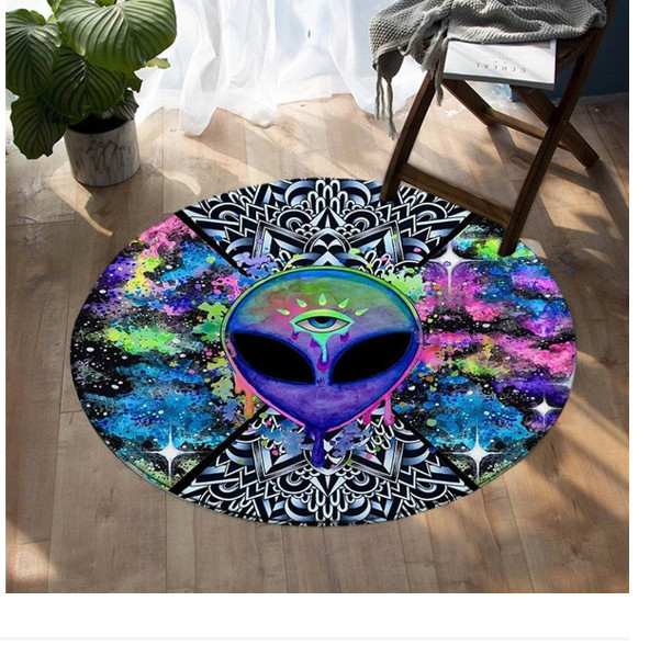 psychedelic alien Bedroom Rug Carpet 100 x 100CM mat