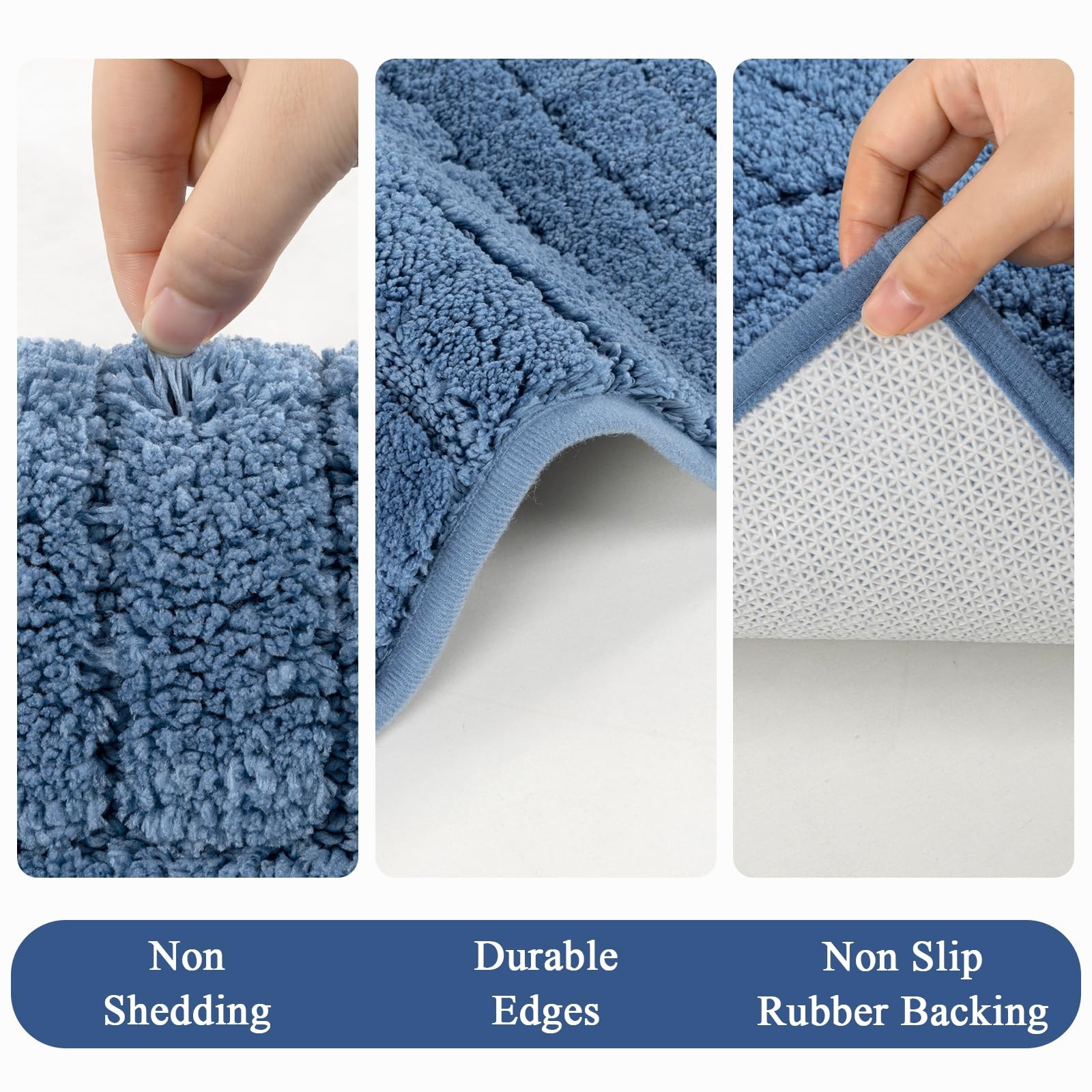 Vaukki Blue Bathroom Rugs Sets 3 Piece, 18”x26”+20”x32”+20”x24”,