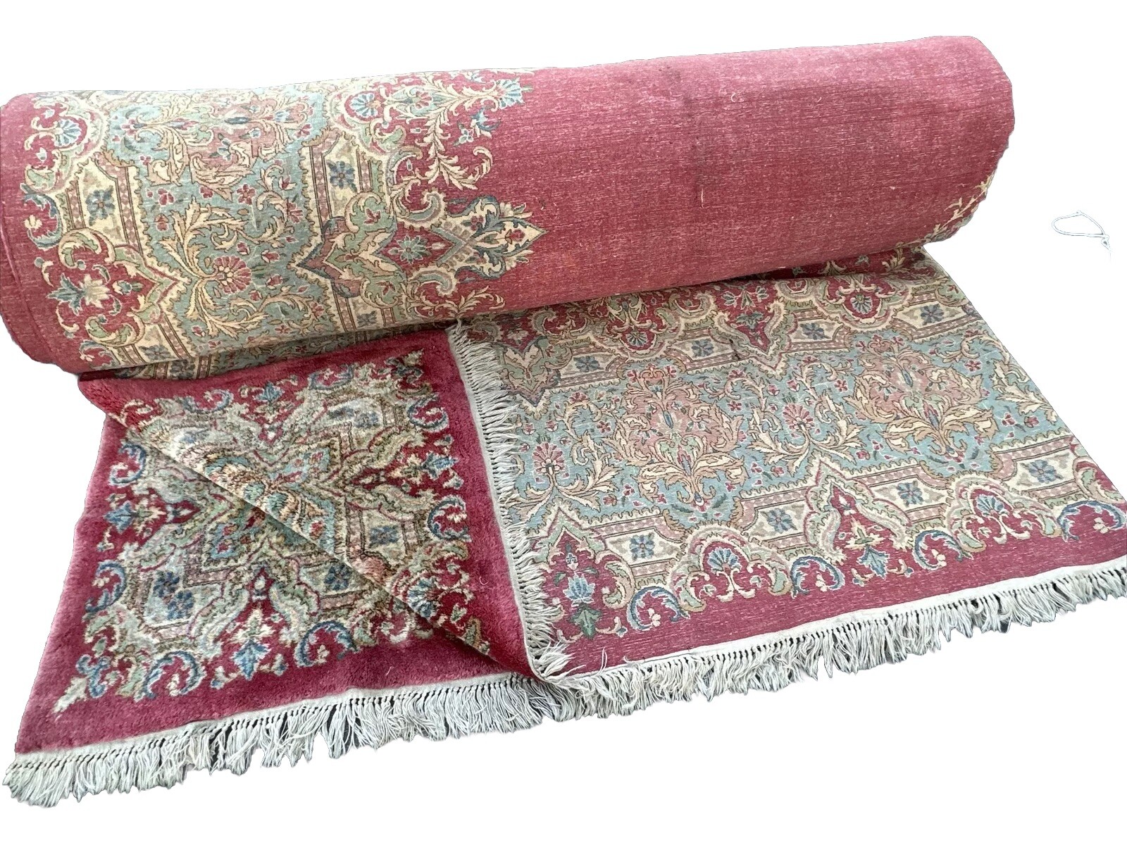 Auth: 1940s Antique Fine Royal Kirman French Nouveau Plush Pink Beauty 13×24