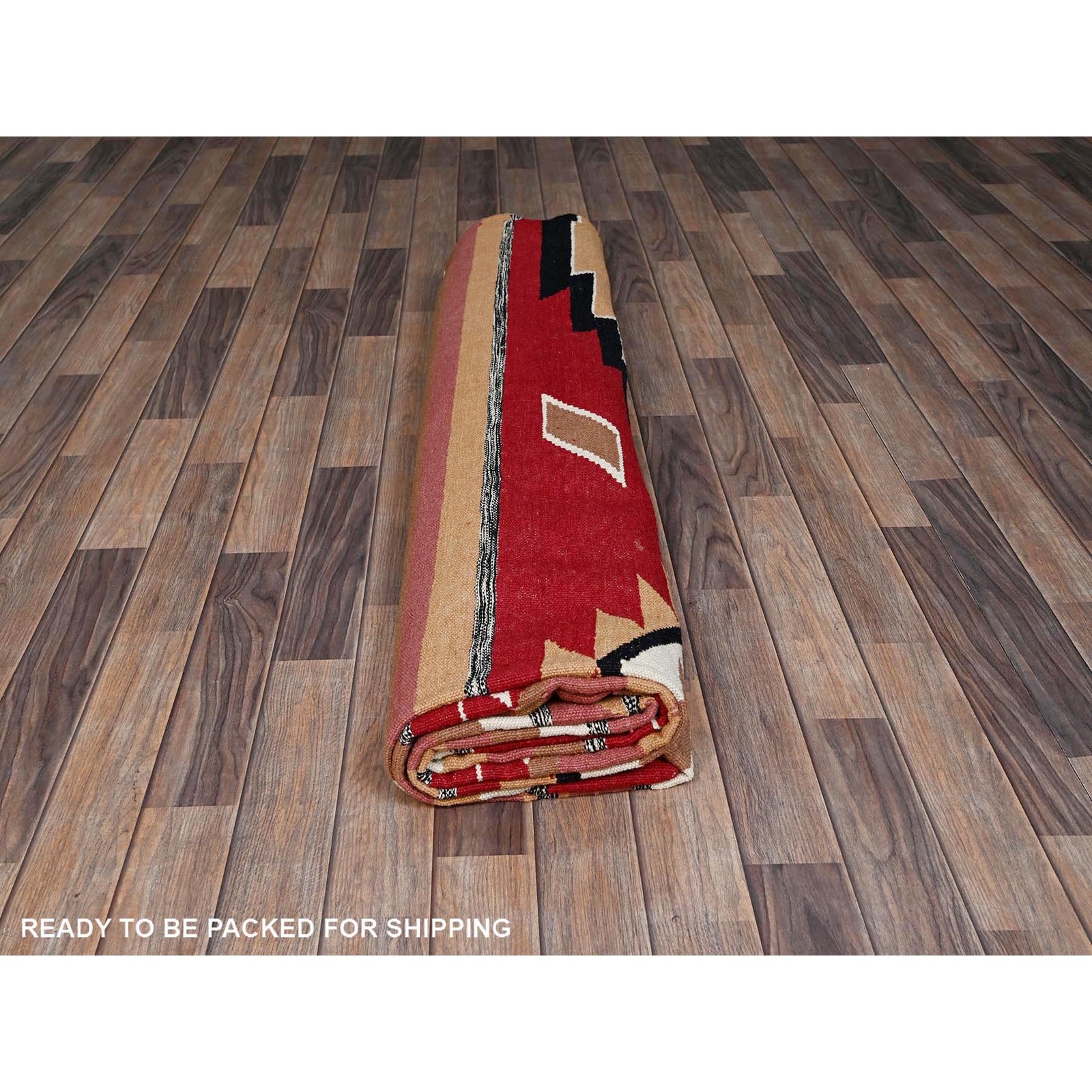9’2″x11’9″ Red Southwest Geometric Design Flat Weave Hand Woven Wool Rug 2311