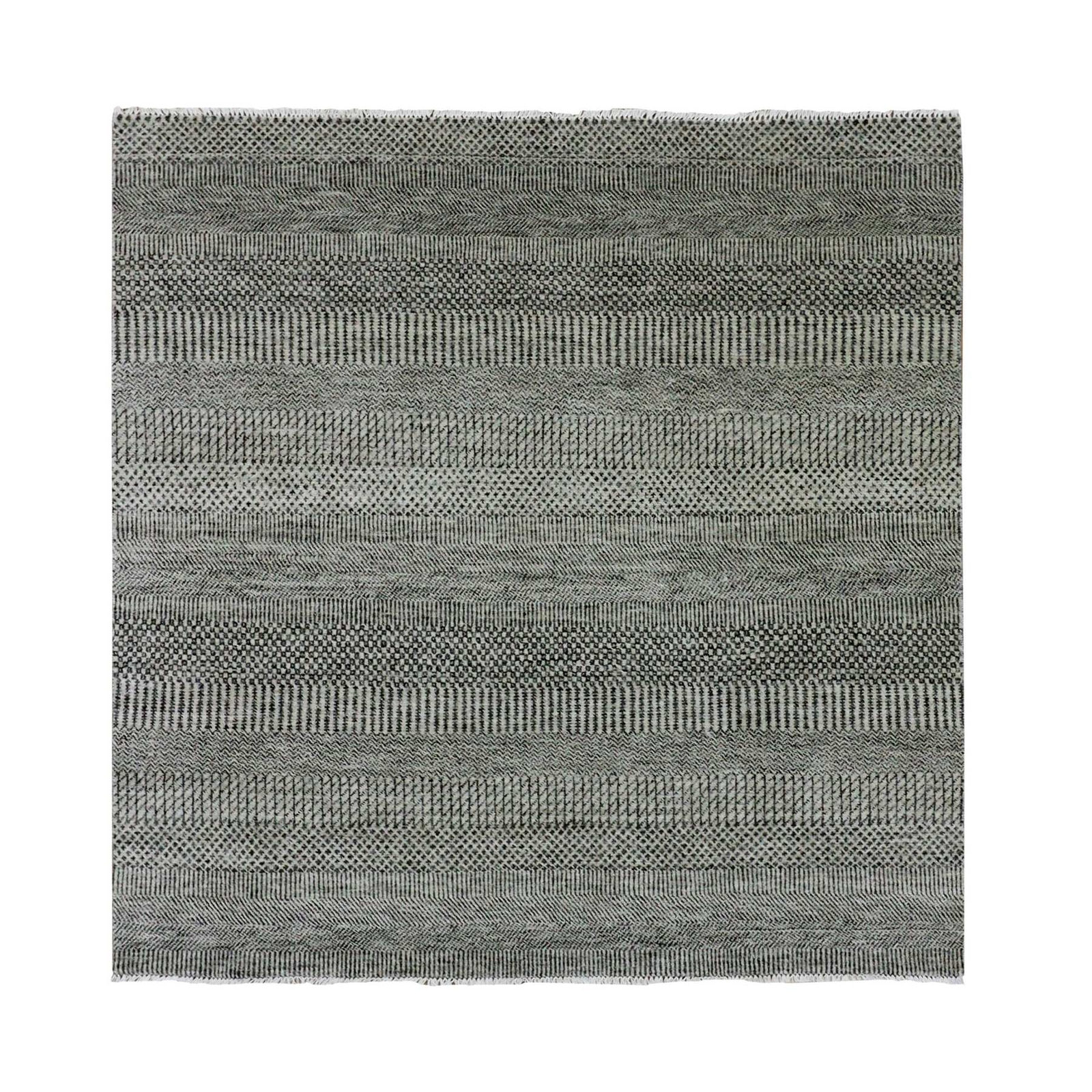 6’x6′ Flannel Gray Undyed 100% Wool Grass Design Hand Knotted Square Rug R79759
