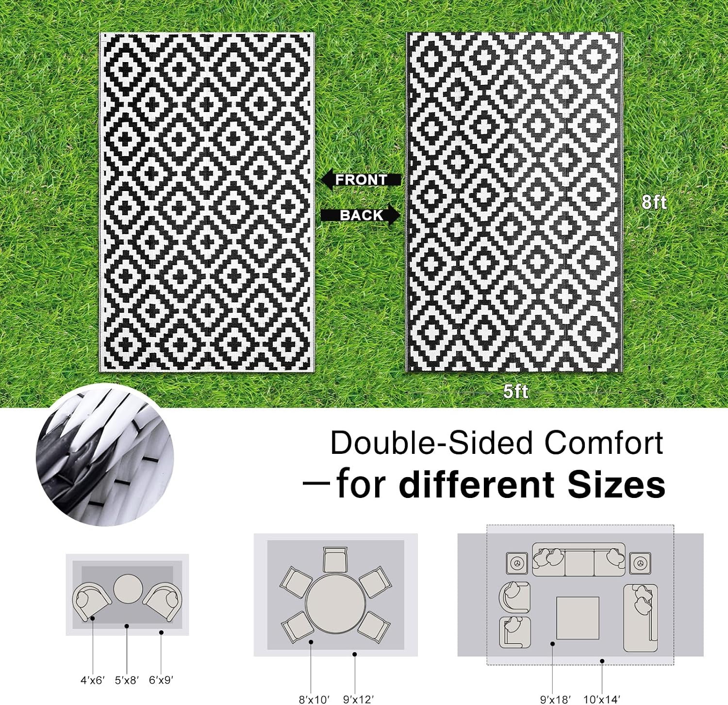OLANLY Waterproof Outdoor Rug 5X8 Ft, Outdoor Plastic Straw Rug for Camping, RV