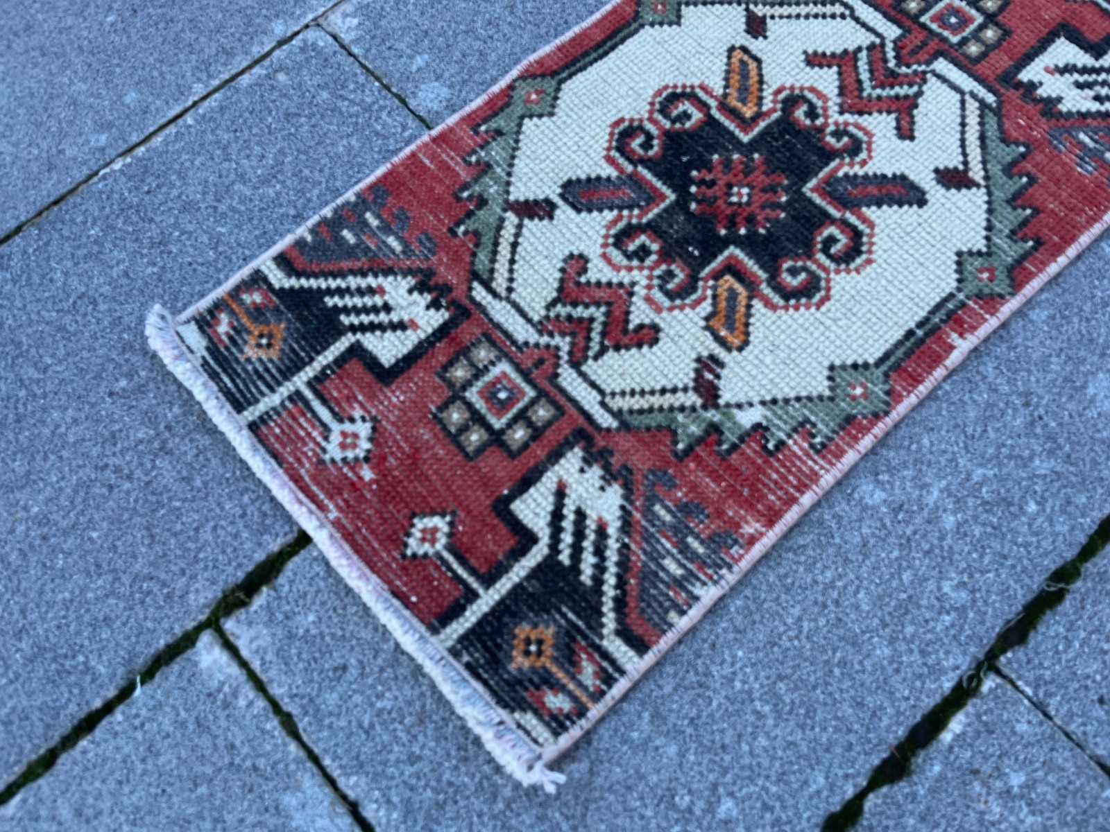 Vintage Turkish Small Rug 1.1×2.5 ft Handwoven Anatolian Wool Mini Runner