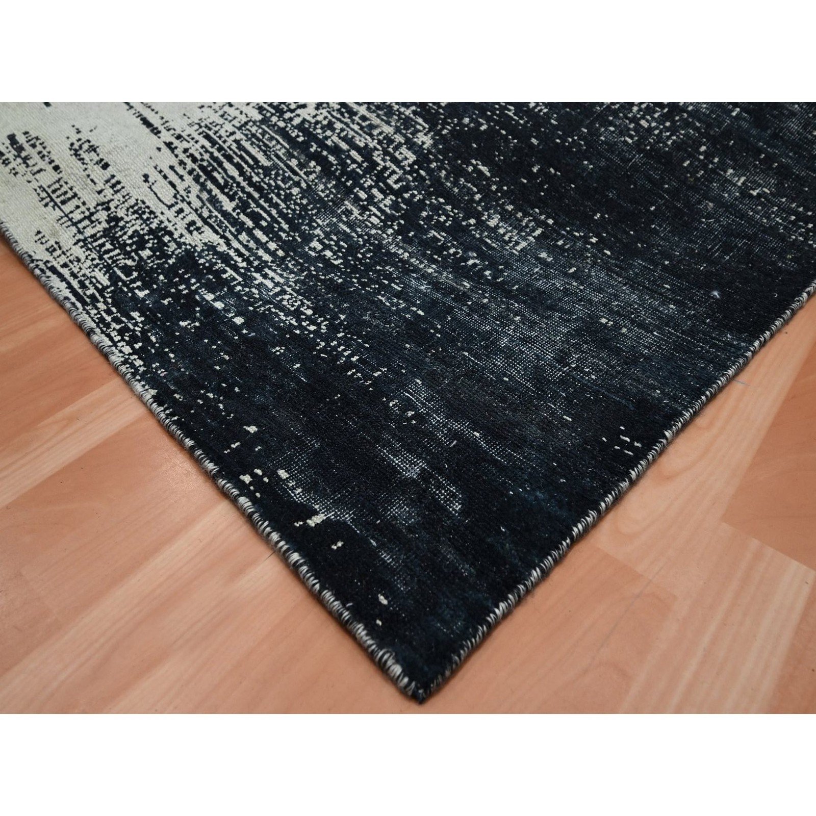 11’9″x15′ Ivory & Black Horizontal Ombre Design Hand Knotted Wool XL Rug 75927