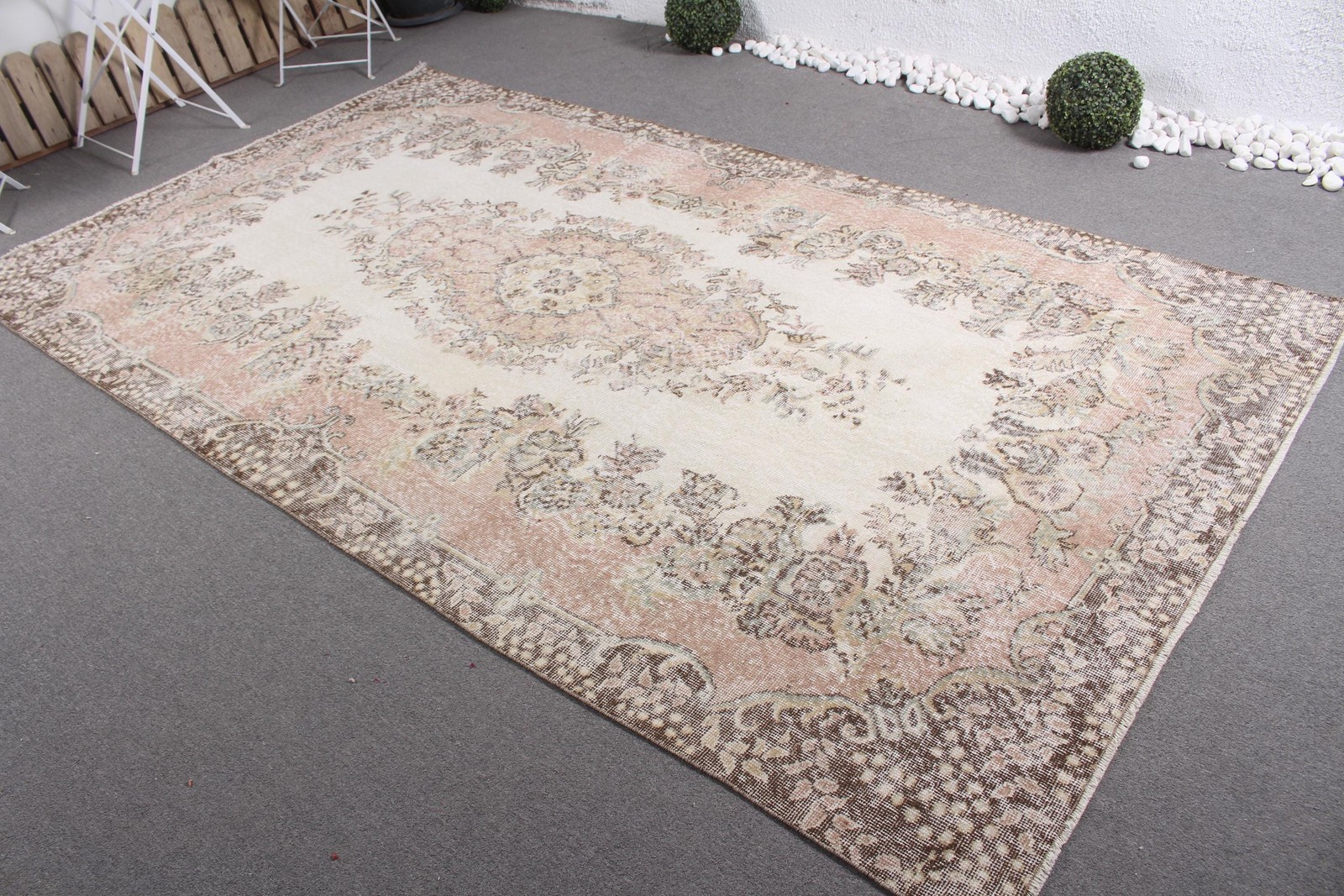 Turkish Large Rug 5,9×10,3 ft (180×315 cm), Vintage Orange Check Wool Rug
