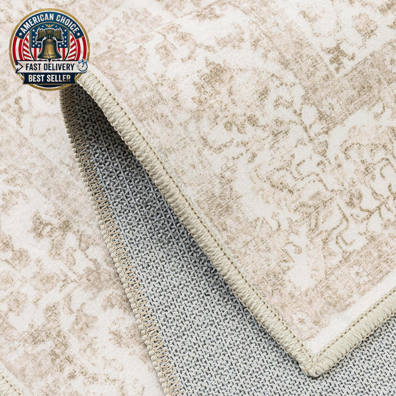 Beige Area Rug 10X12 Machine Washable Large Vintage Living Room Distressed Non S