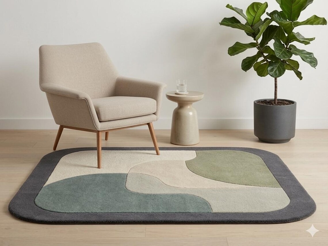 Hand Tufted Wool Rug, Abstract Geometric Scandinavian, Modern Living Room Carpet
