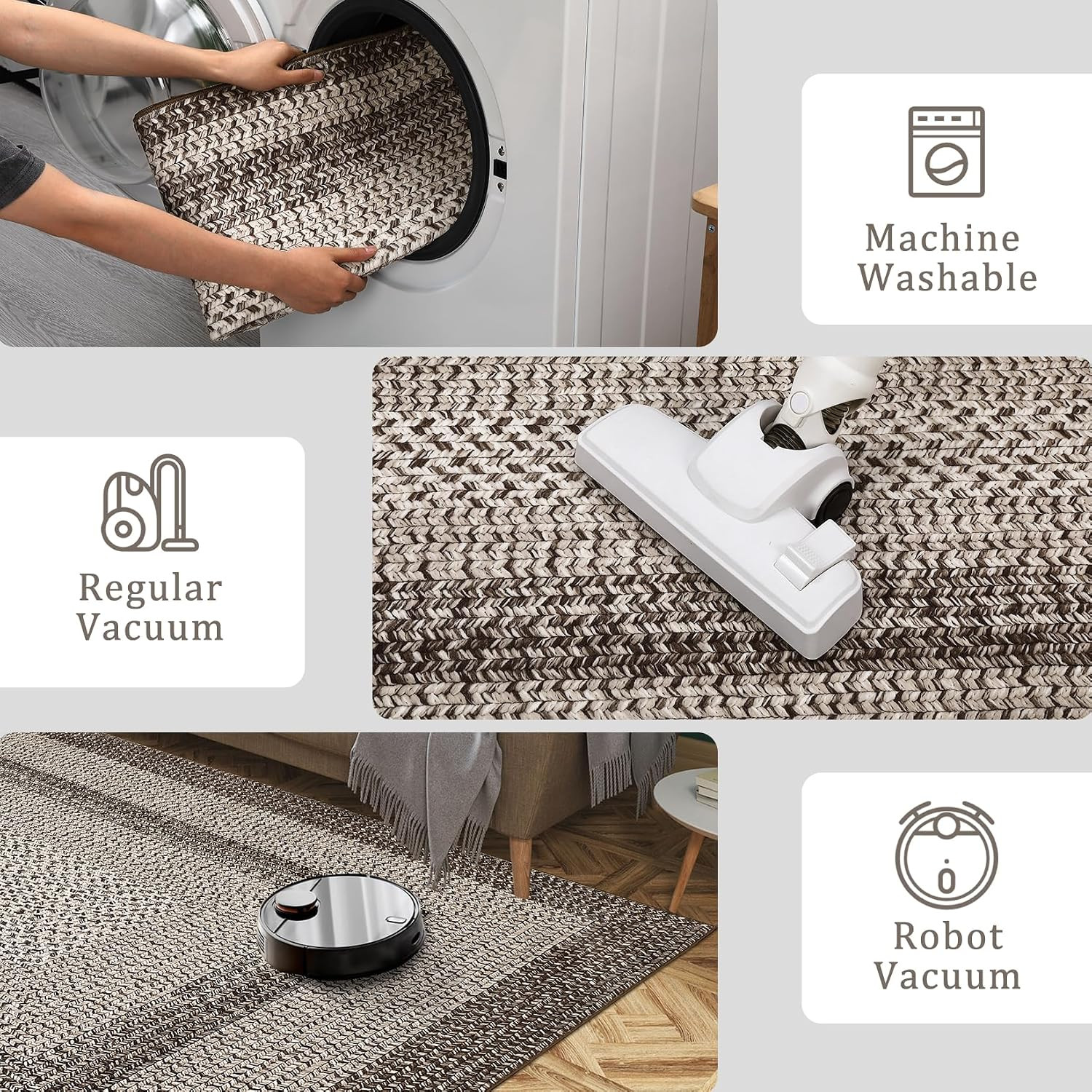 8X10 Washable Area Rug for Living Room with Rubber Backing | Stain Resistant Lar