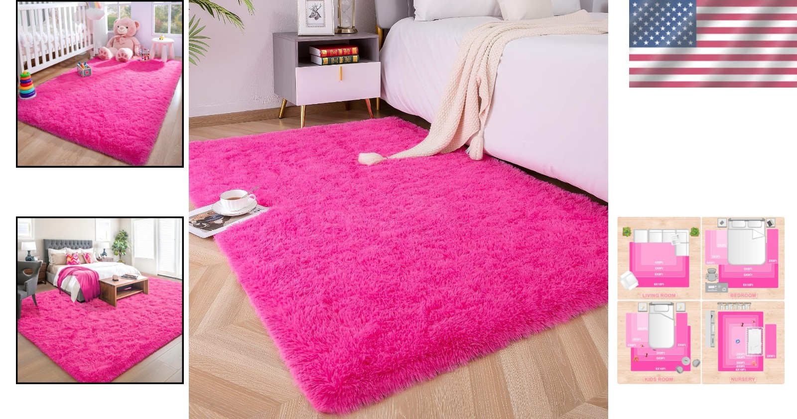 Playful Shaggy Area Rug – Hot Pink | Soft Plush for Kids’ Bedrooms, 2x3ft Size