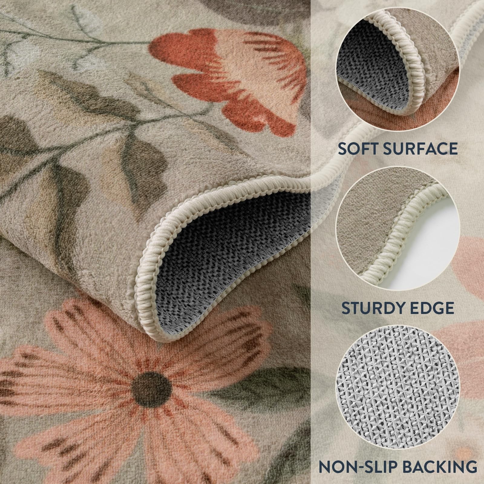 Floral Entryway Rug, 2×4 Washable Fall Kitchen Rug Ultra-Thin, Soft Non-Slip …
