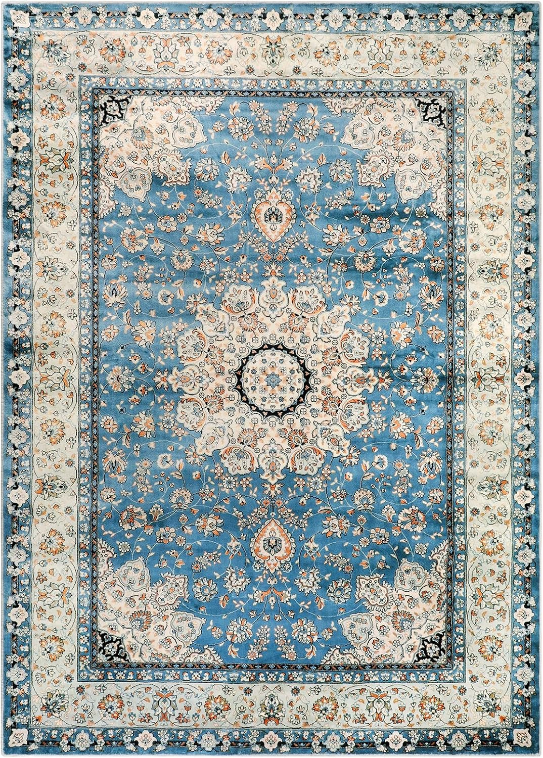 Lahome Felice Oriental Floral Medallion Area Rug – 5X7 Large Blue Distressed Liv