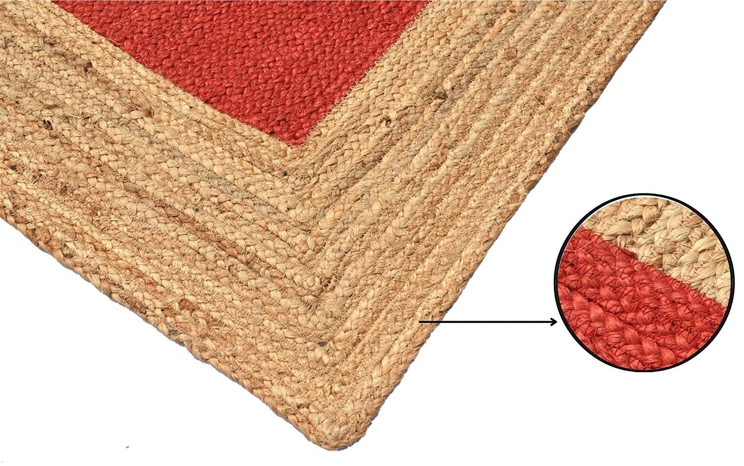 Handmade Red Jute Area Rug with Natural Border Eco-Friendly Braided Carpet rug