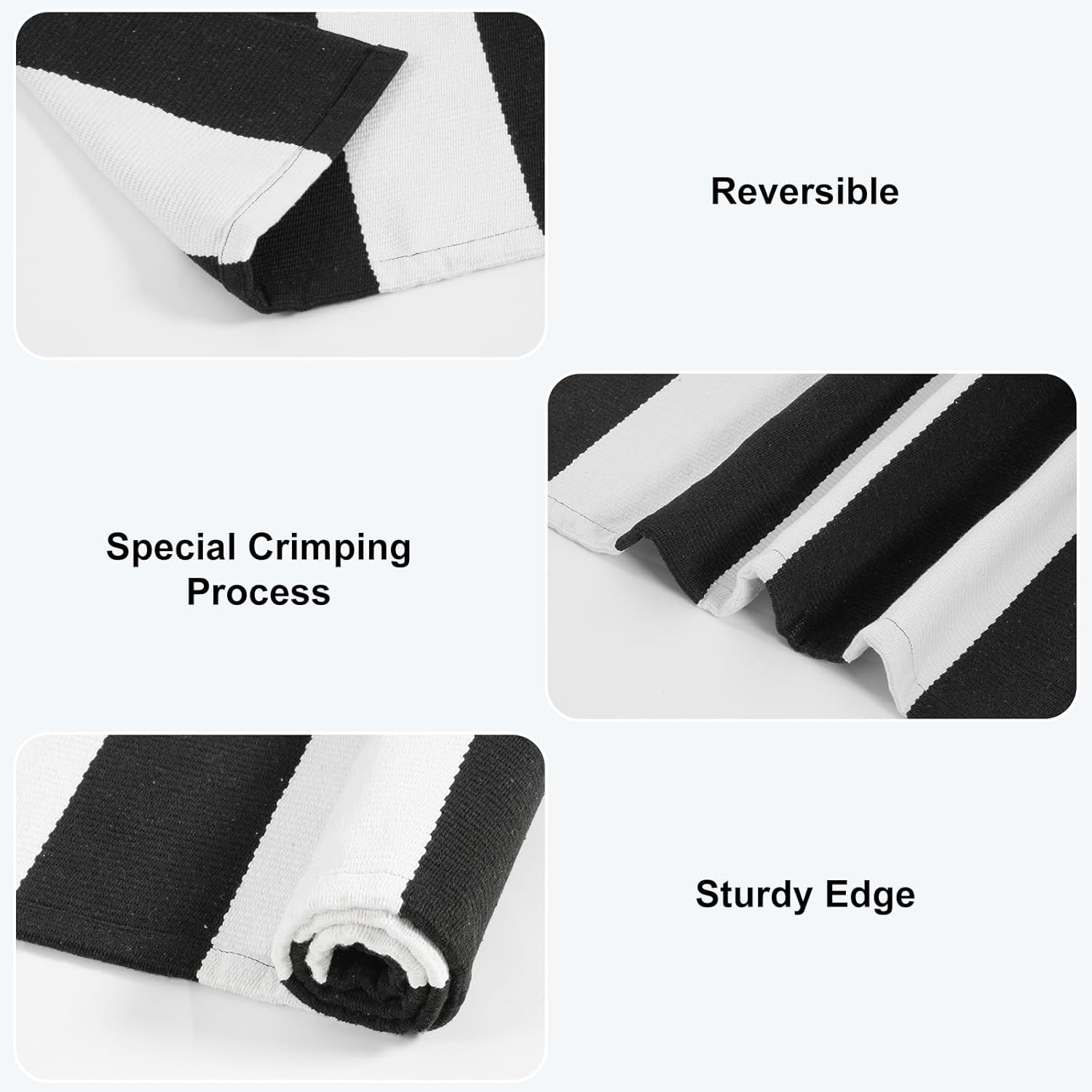 Black and White Outdoor Striped Rug 24″X 51″, Cotton Woven Front Porch