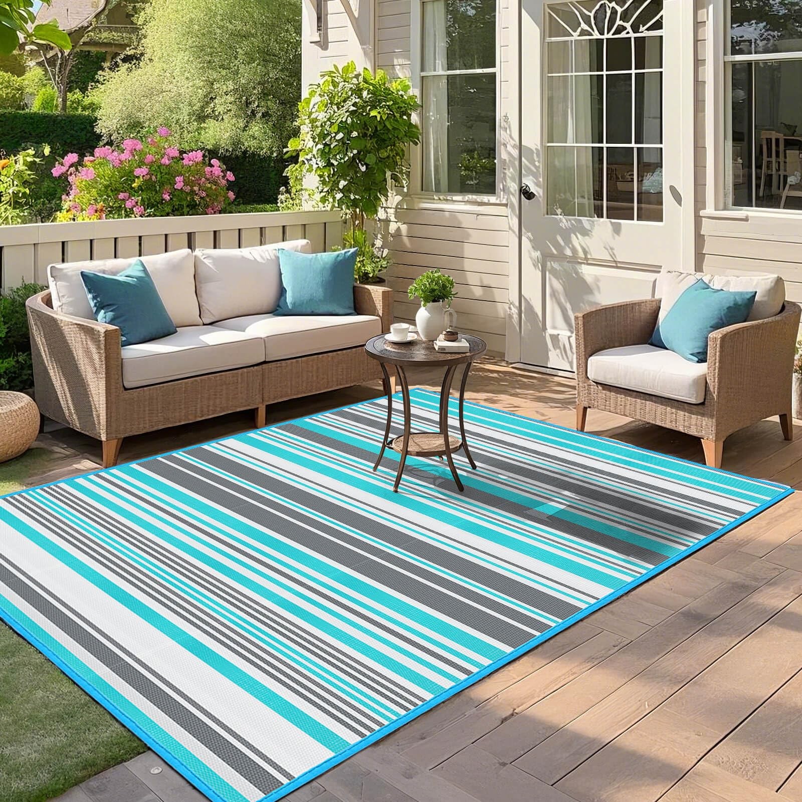 Outdoor Patio Plastic Rug Waterproof – Outdoor Rugs for Camper Outside, Rv, P…