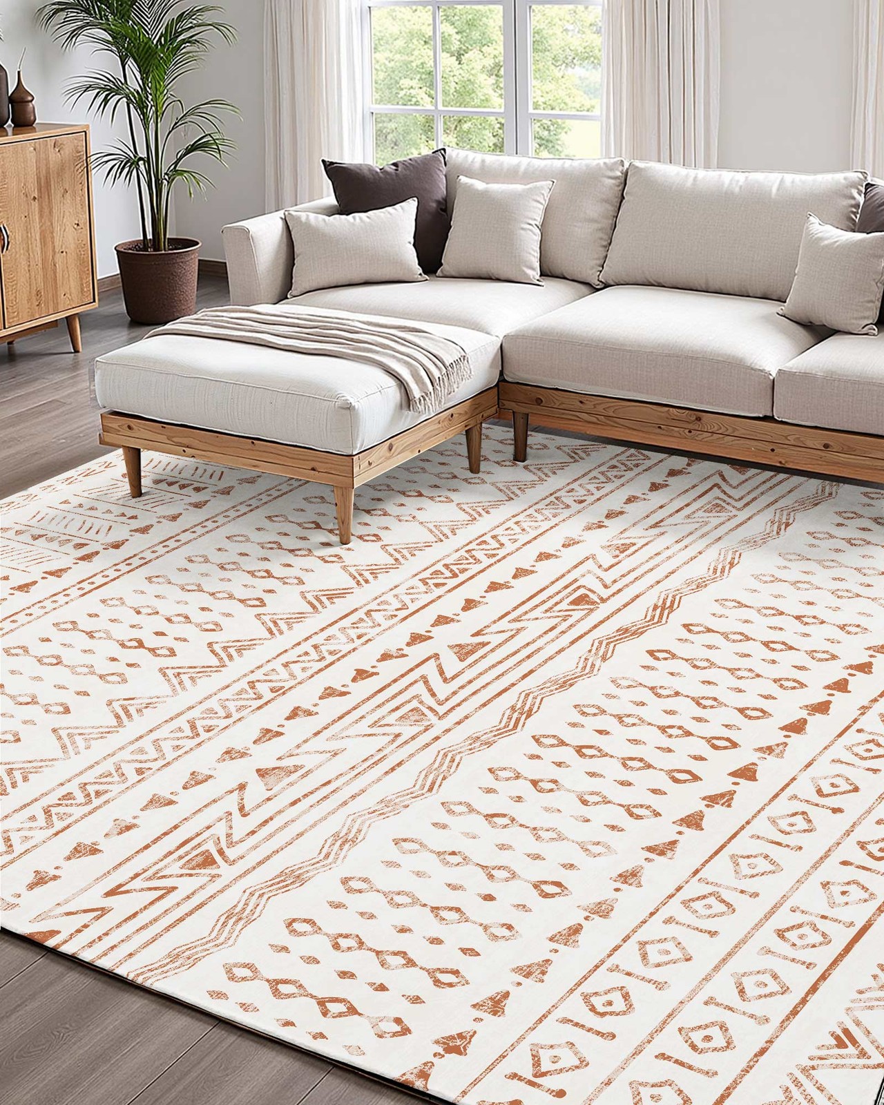 VEVOR Large Area Rug 5×7 ft Anti-Skid and Tear-Resistant Floor Mat Modern Beige