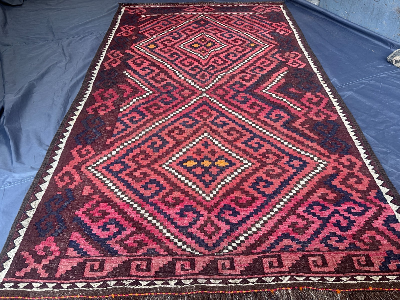 Burgundy Afghan 5.1×8.8ft Handmade Tribal Flatweave Kilim Rug Geometric Area rug