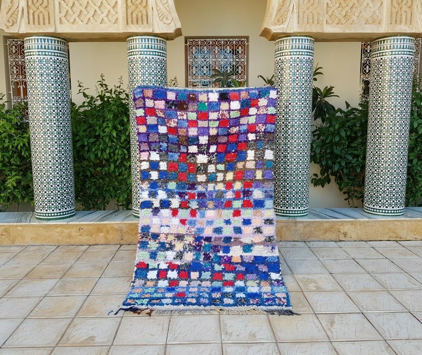 Moroccan Vintage Boucherouite Rug 220×123 cm HandMade Berber Carpet, Azilal rug