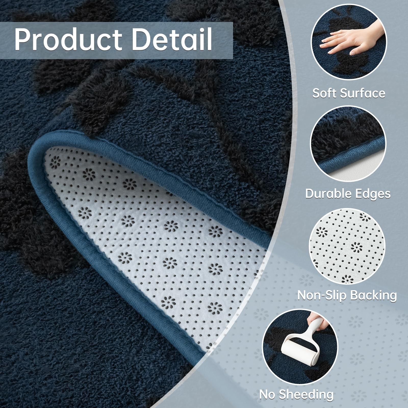Maxsoft 4×6 Navy Blue Floral Area Rugs Modern Minimalist Thickened | Washable…