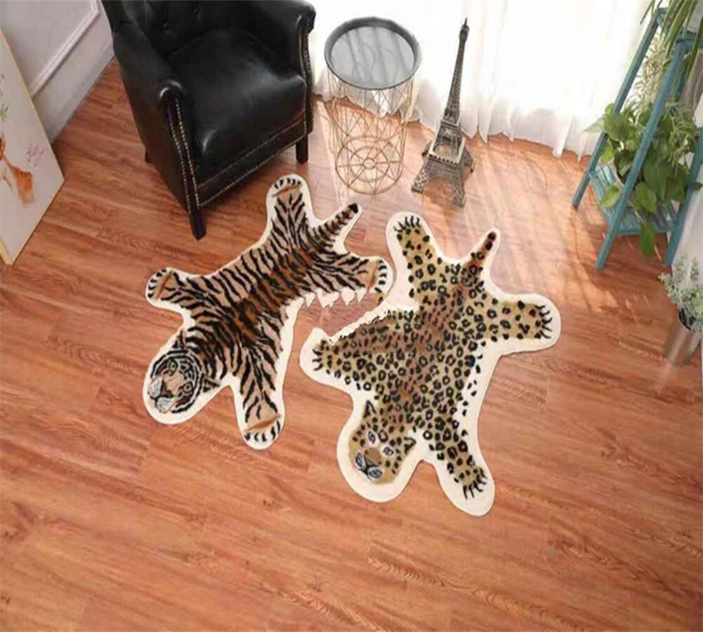 2.6’x3.5′ leopard Area Rug Leather Faux Rug Cow Hide Print Animal Skin Carpet
