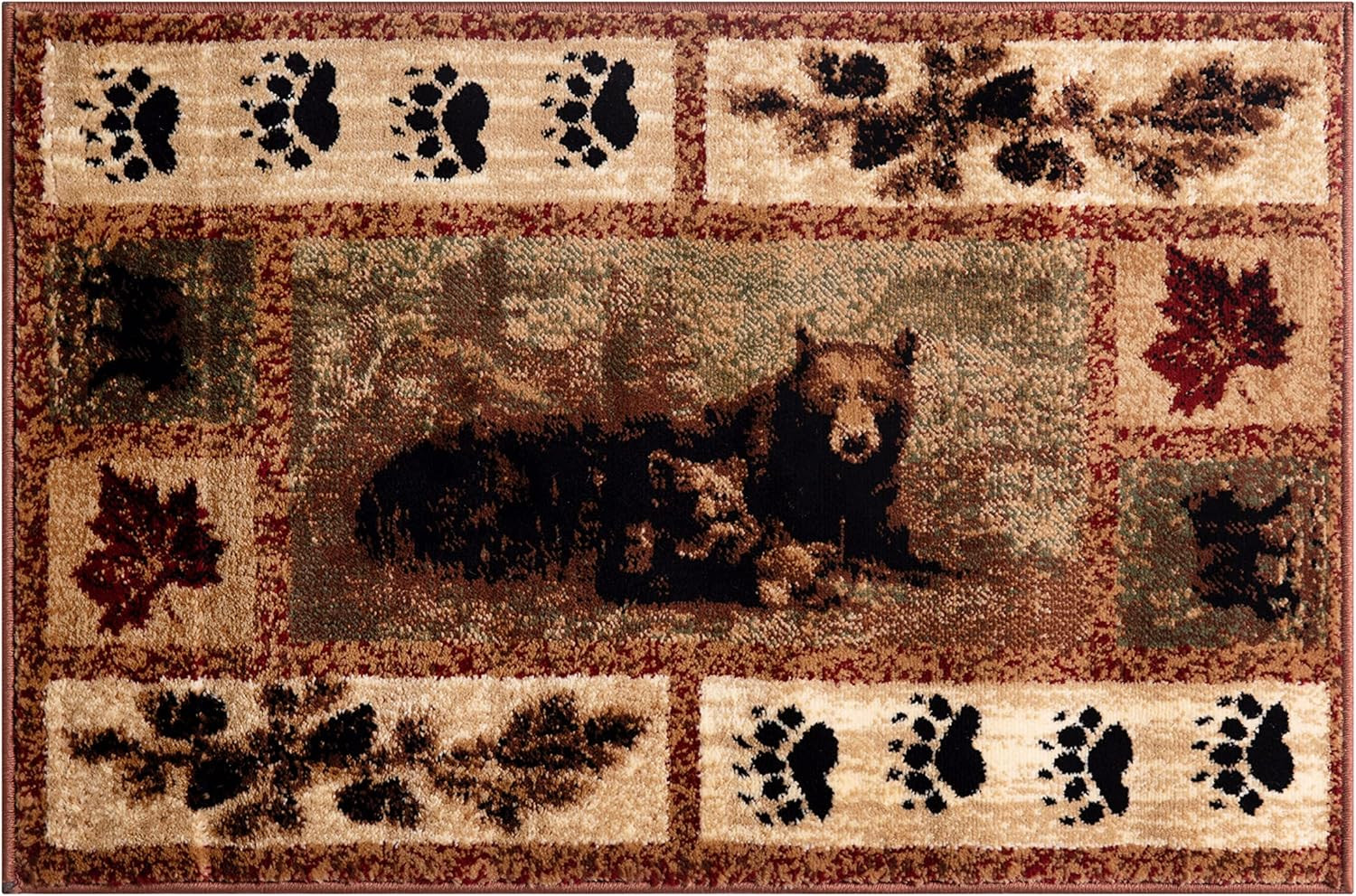 Masada Kodiak 6’X9′ Bear & Cub Lodge Area Rug for Cabin Decor
