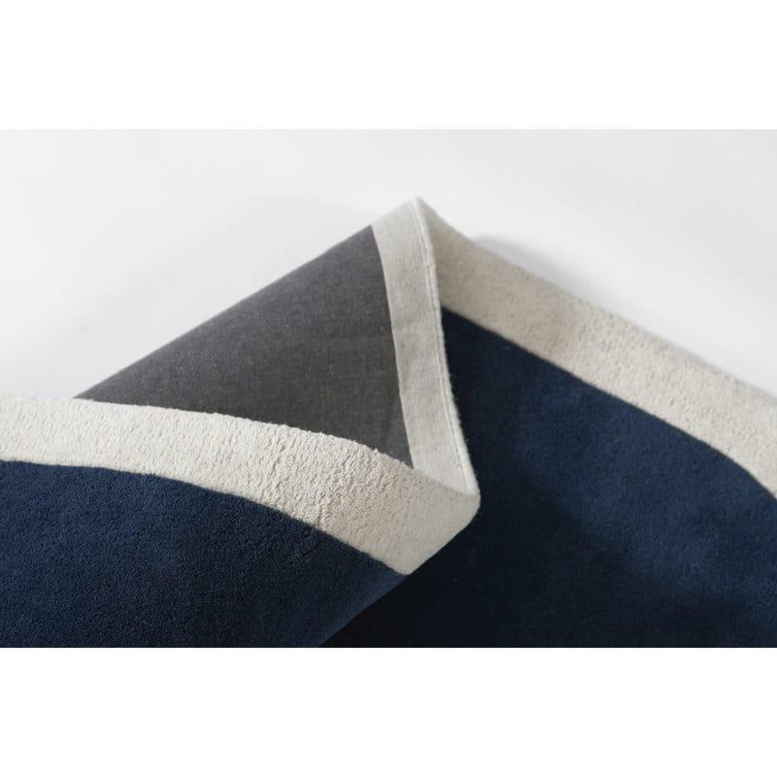 New Modern Bordered Hand-Tufted Navy Blue & White for Living Room and Bedroom