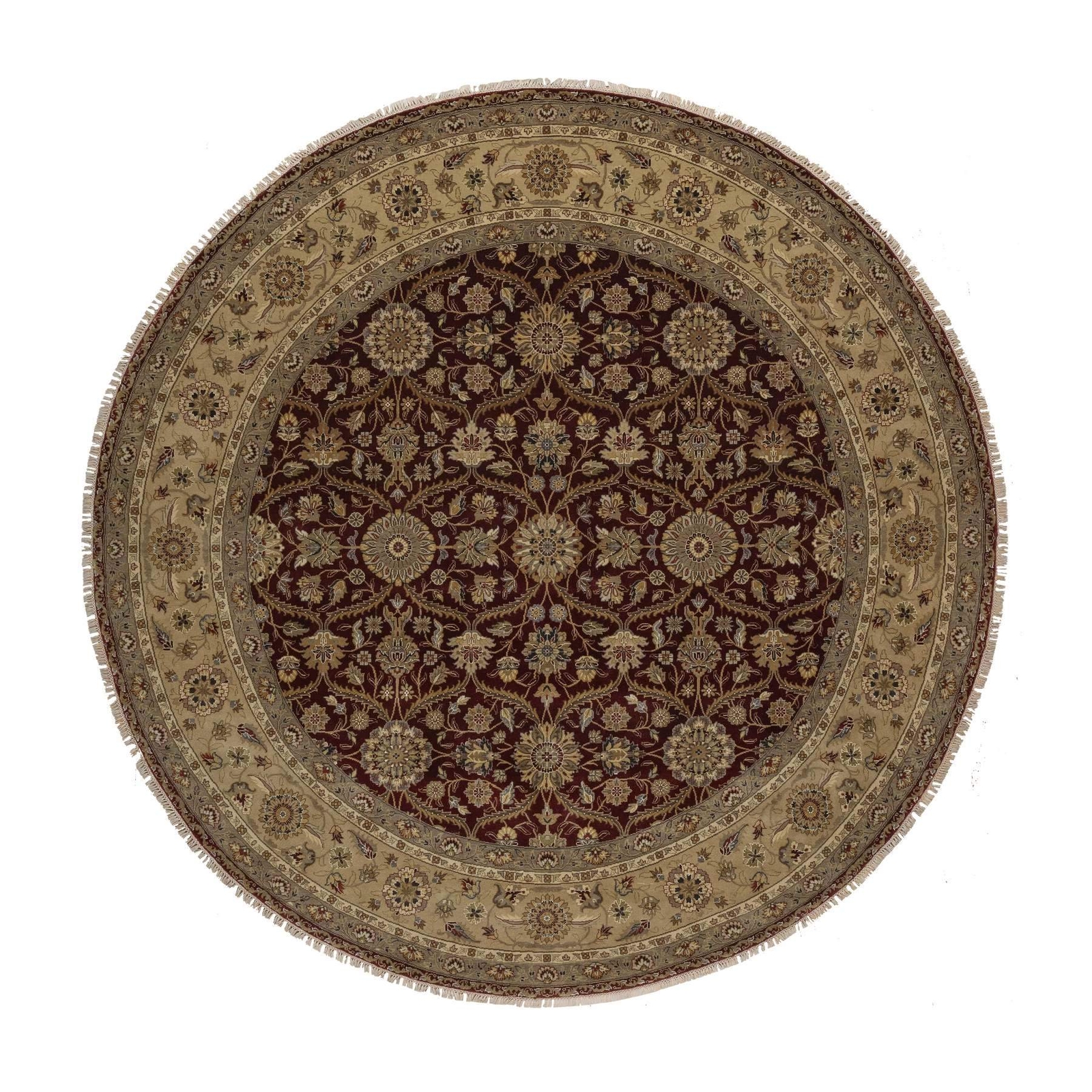 8’1″x8’1″ Wine Red Hereke Design Wool and Silk Hand Knotted Round Rug R91438