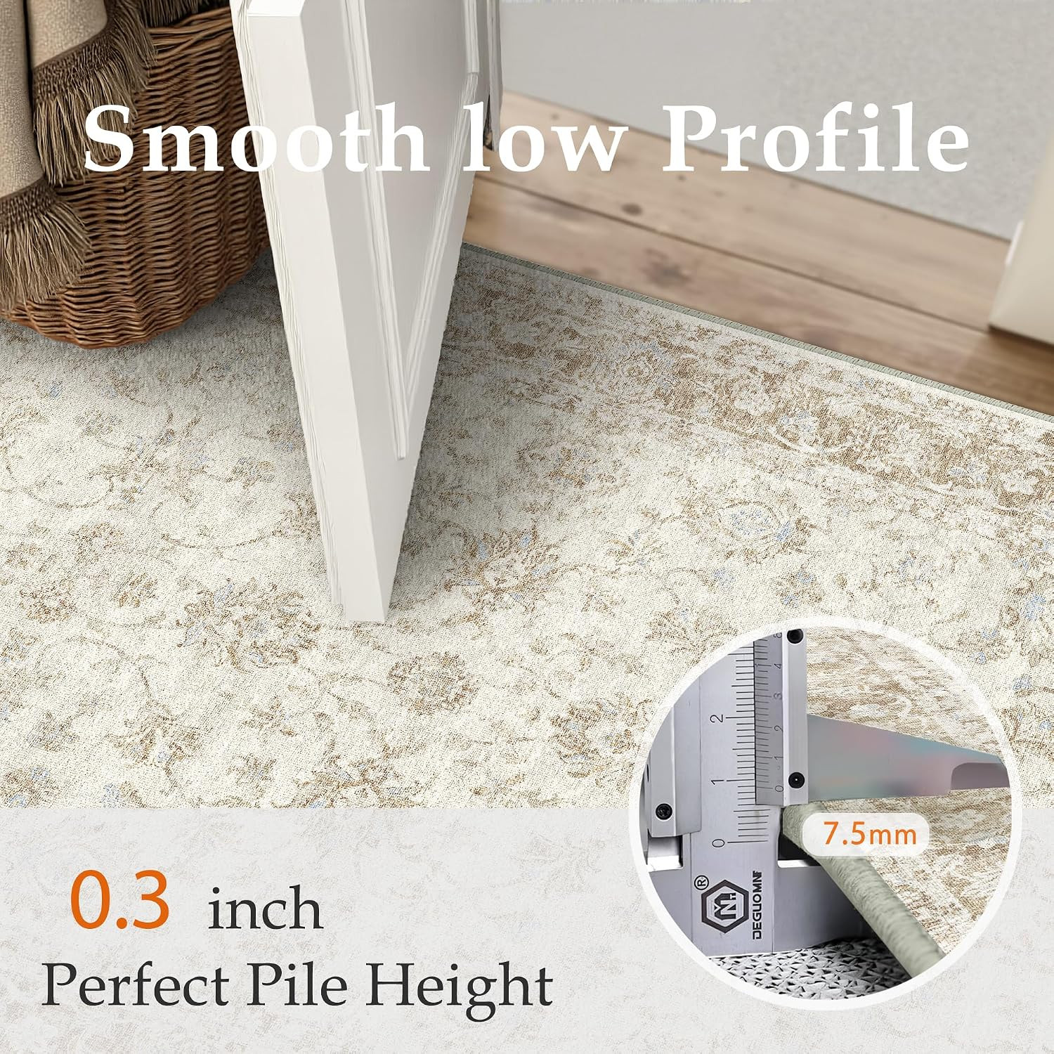 8X10 Beige Neutral Floral Living Room Area Rug | Washable, Soft, Non Slip, Low P