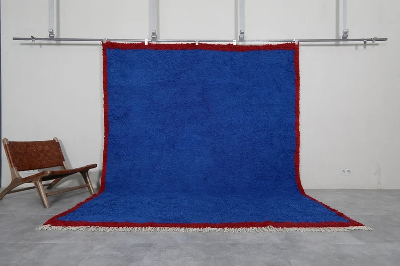 Hand Knotted Moroccan Blue Wool Rug – Custom Beni Ourain Style