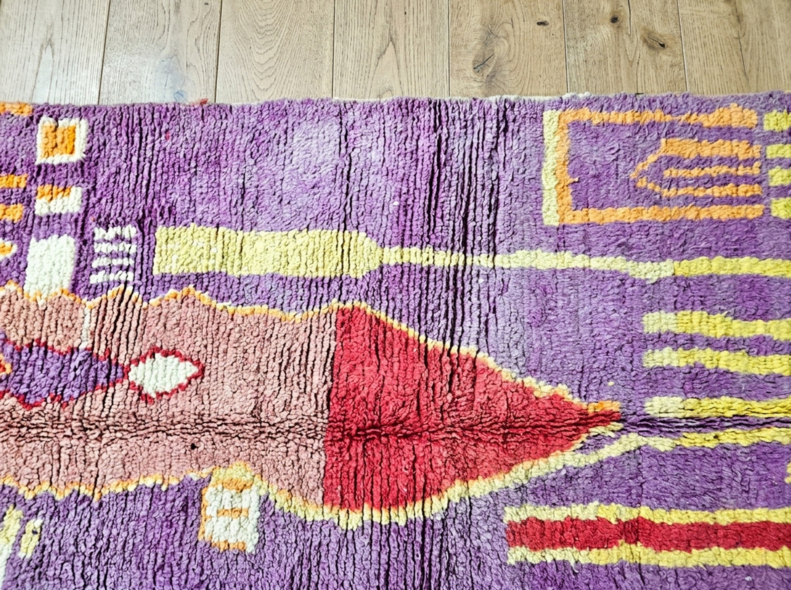 Handwoven Moroccan Beni Ourain Wool Rug Purple Shaggy Berber Carpet Custom Size