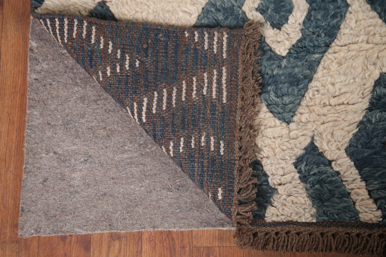 Ivory/ Blue Moroccan Shaggy Oriental Rug Wool Handmade Room Size Carpet 8×10