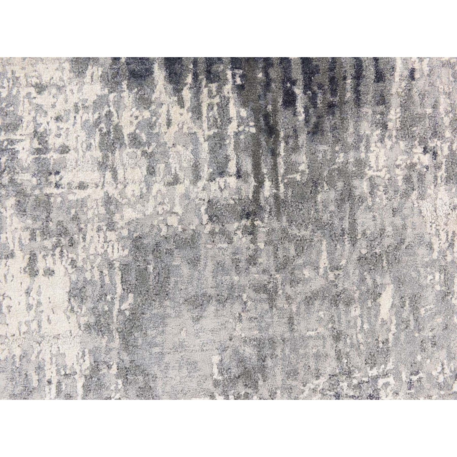 6’2″x6’2″ Black with Ivory Abstract Design Hand Knotted Wool and Silk Round Rug