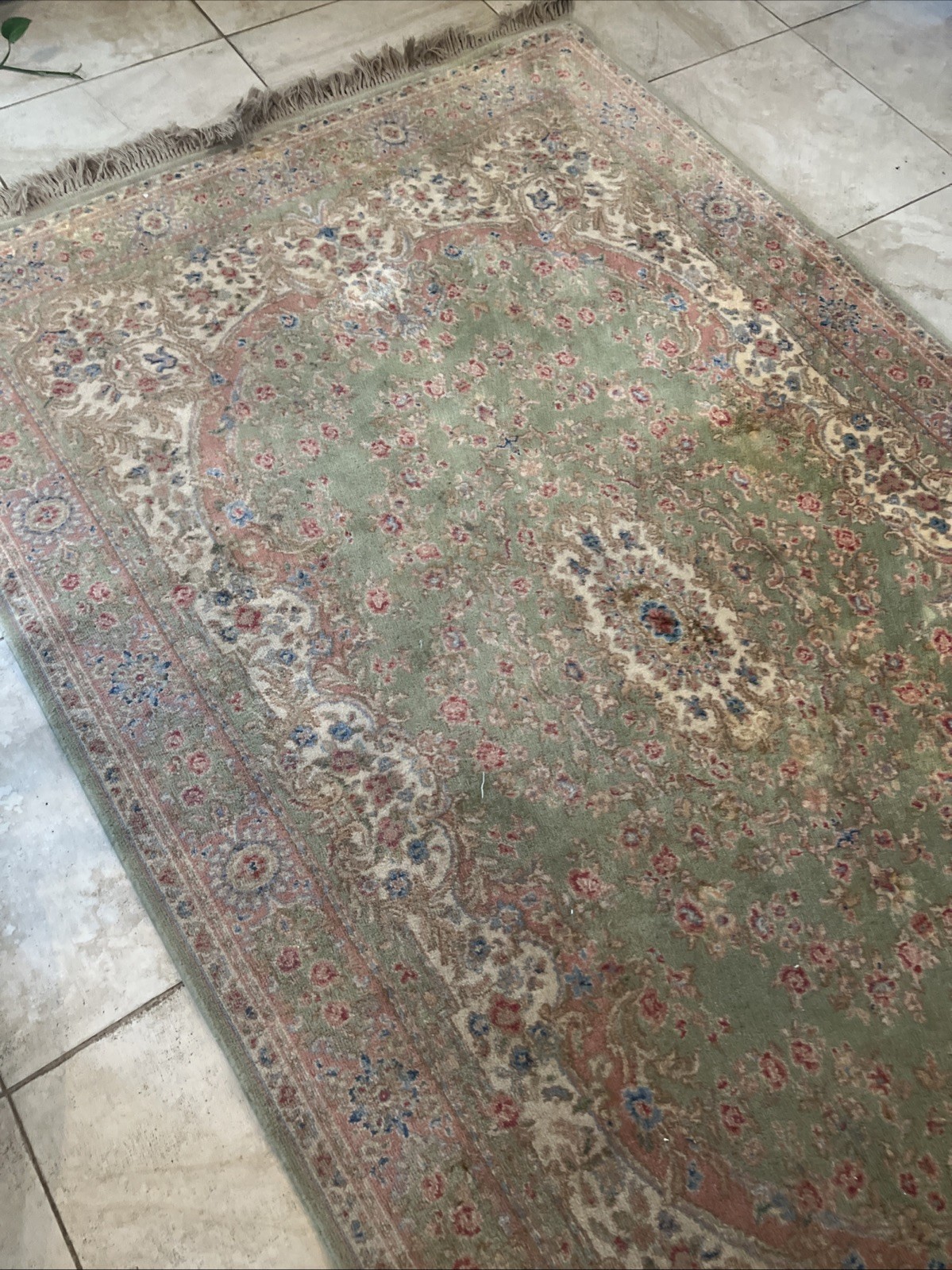 Karastan Medallion Kirman 730 5.9 X9 Wool Woven Floral Fringed Rug Green