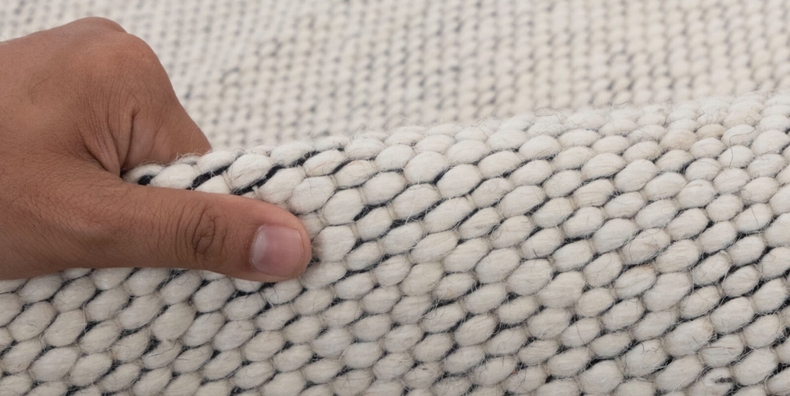 8×10 Ivory White Solid Pebbles Modern Design Hand Woven Wool Flatweave Rug