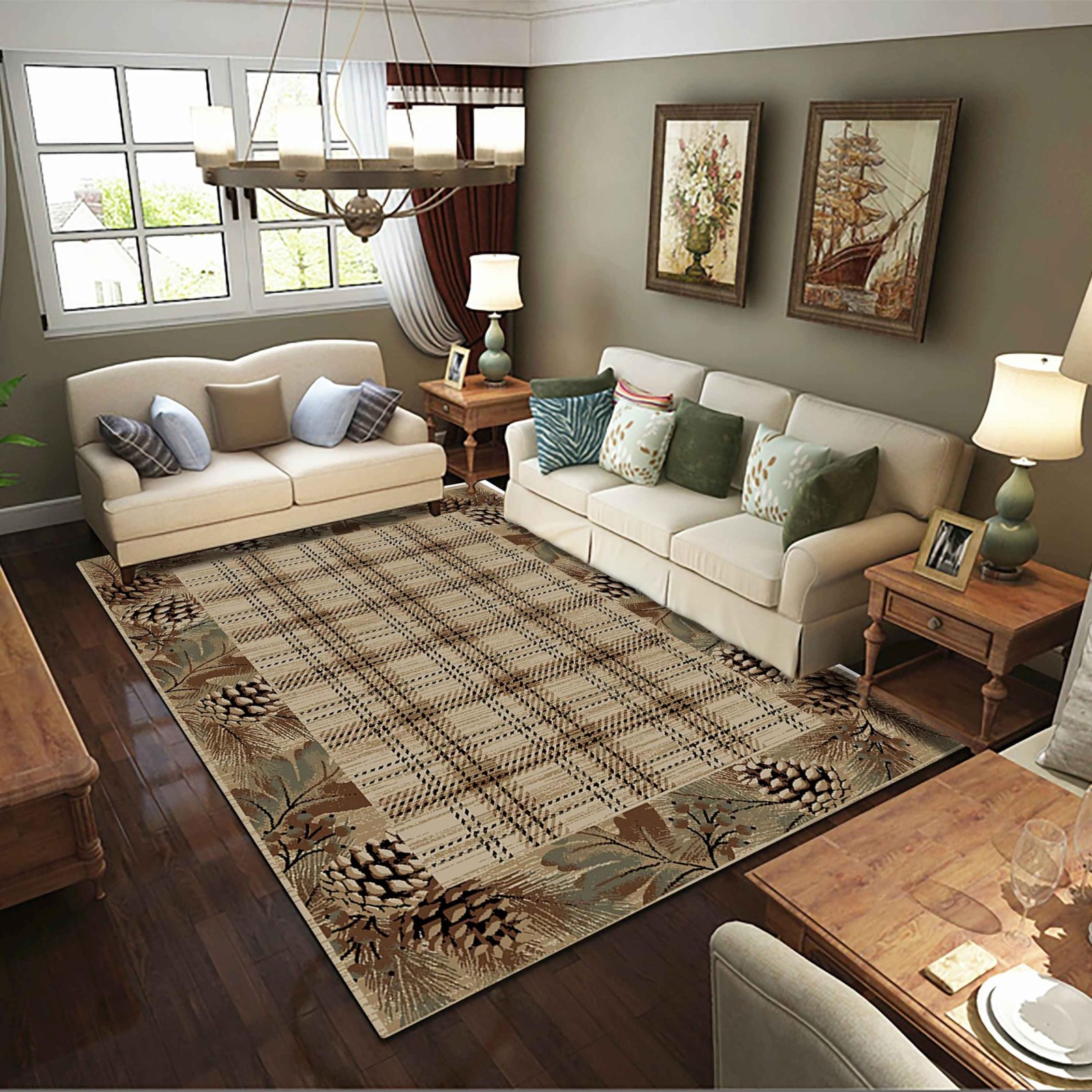 LHOMKCV Rustic Cabin Area Rug 3x5ft Lodge Brown Buffalo Plaid Non Slip Washable