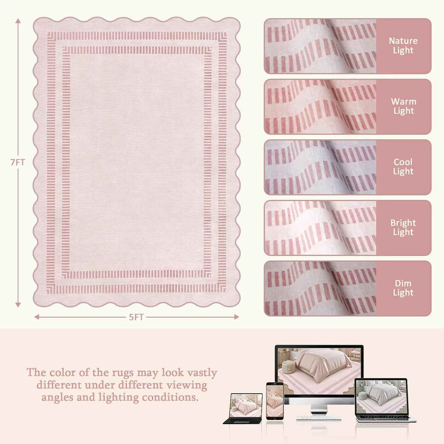 Pink Rugs for Bedroom Girls, 5×7 Washable Non Slip Area Rugs for Living Room, So