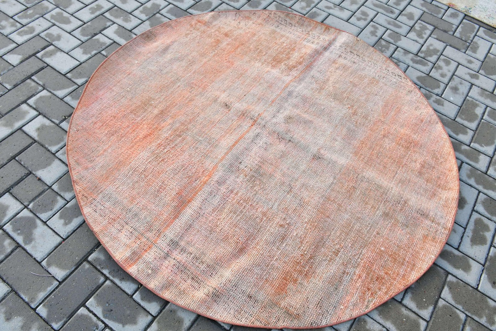 5,2×5,2 ft Turkish Rug, Vintage Round Rug, Red Brown Abstract Rug