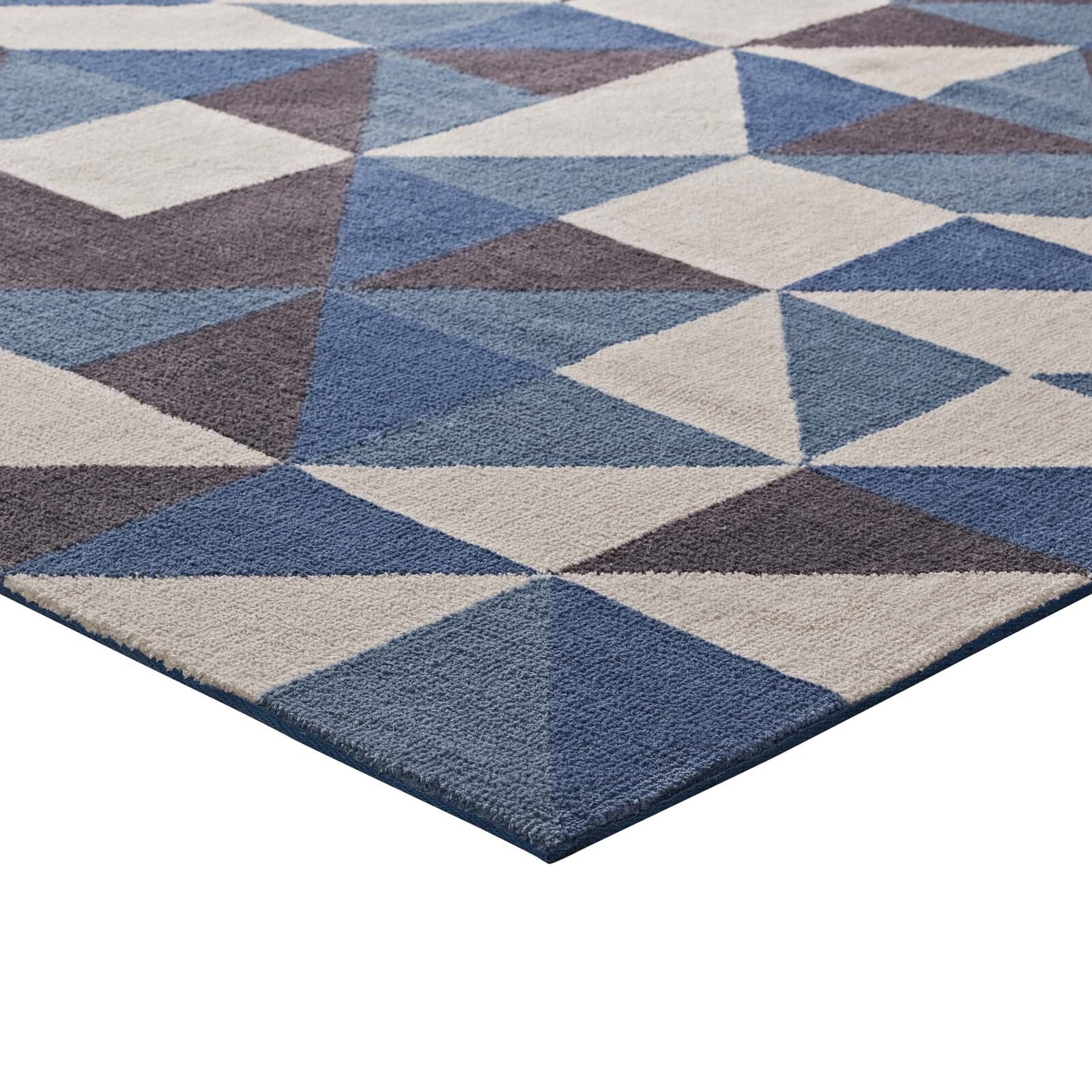 Modway Abstract Geometric Triangle Mosaic Blue, White and Gray 5×8 Area Rug