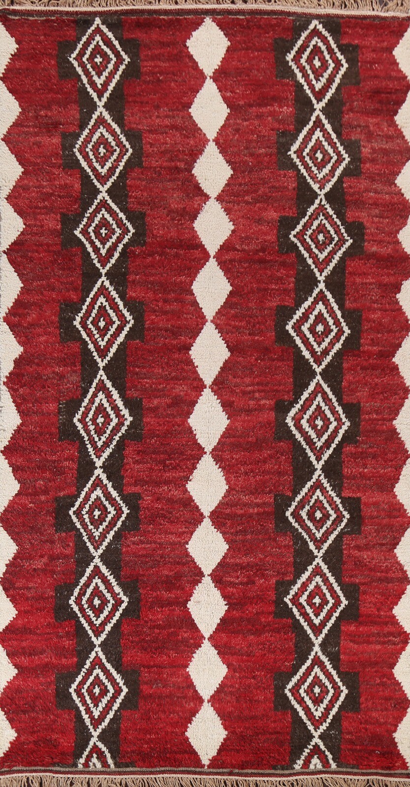 South-western Geometric Moroccan Area Rug Oriental Plush Wool Hand-knotted 5×11