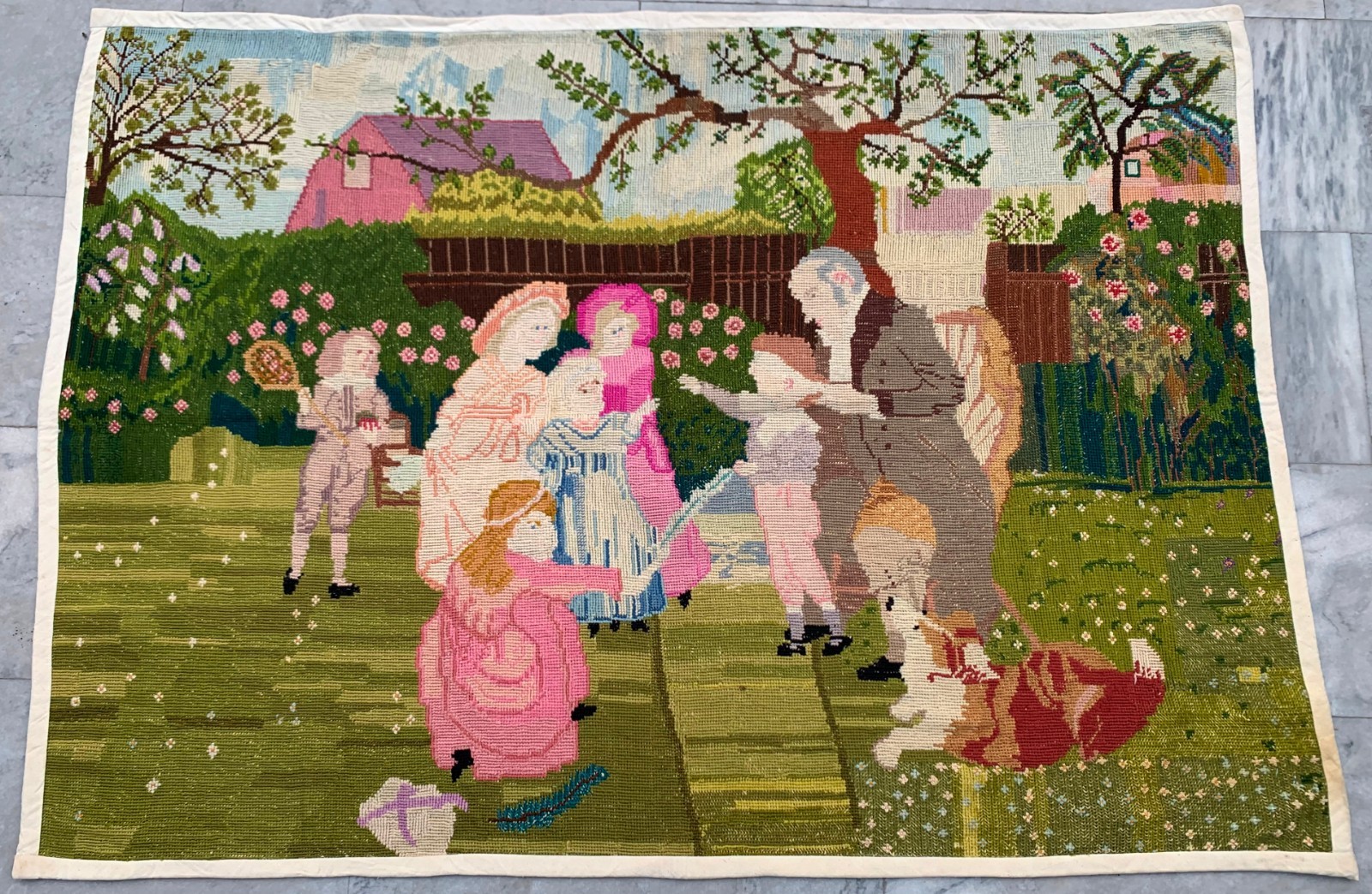 Vintage Aubusson Tapestry Rug, Needle Point Pictorial Rug, 3×5 ft Free Ship