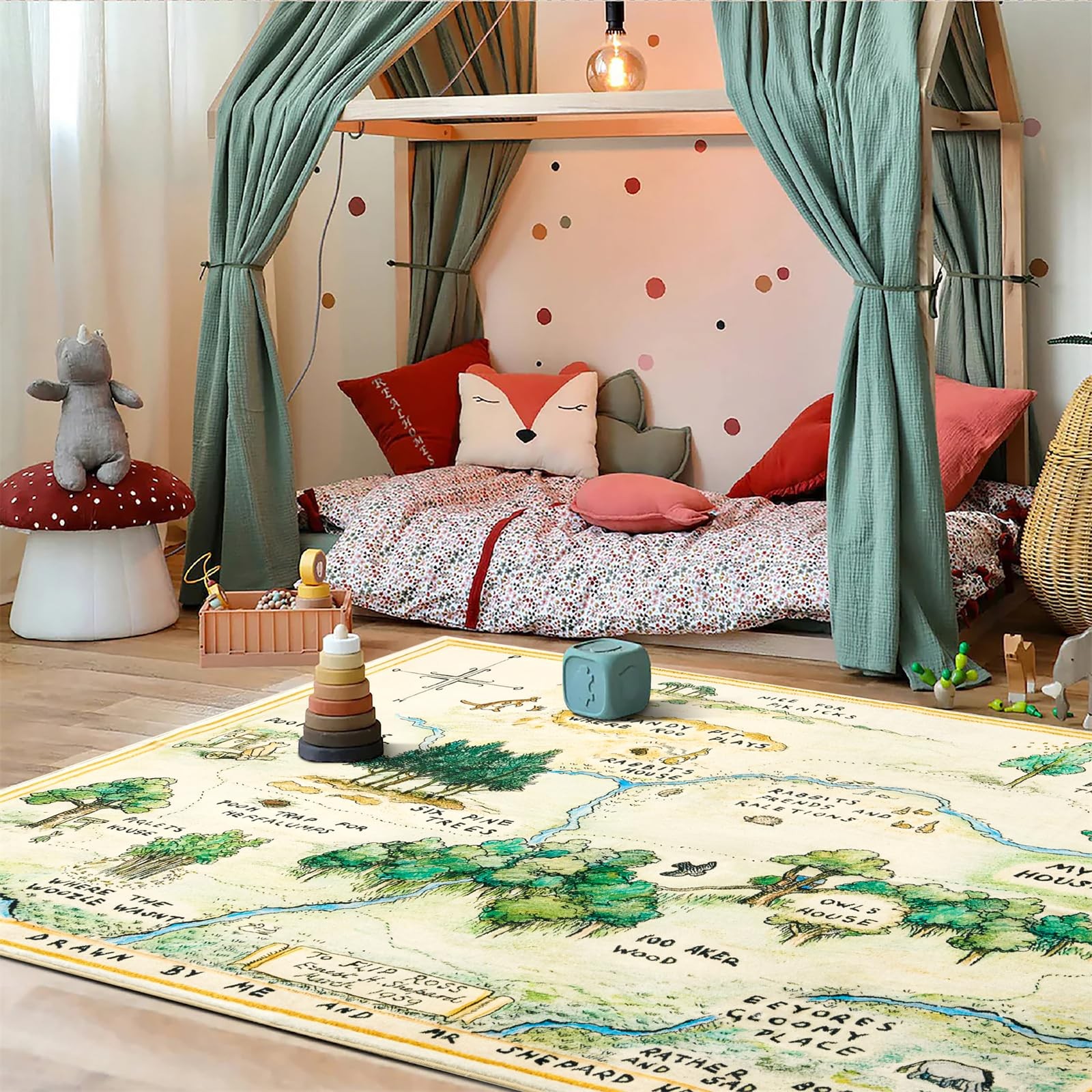 Estmy 4×6 Cute Woodland Nursery Rugs for Girls Boys Neutral Non Slip Washable, S