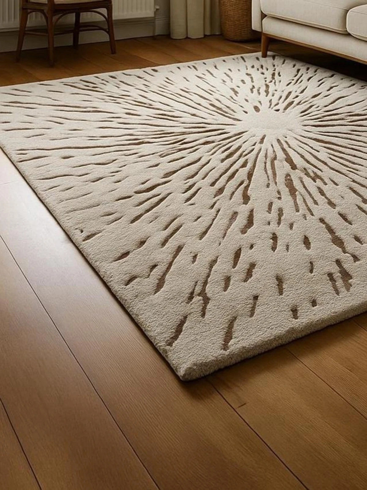 8×10 Modern Abstract Hand Tufted Wool Area Rug Neutral Sunburst Carpet