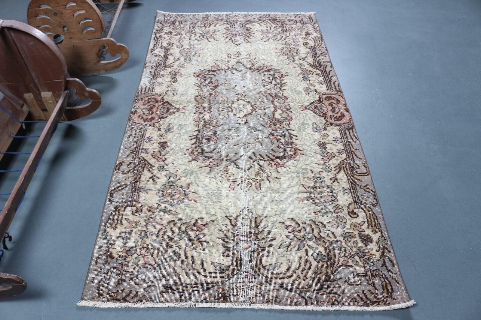 3,7×6,9 ft Area Turkish Rug, Brown Solid Vintage Rug