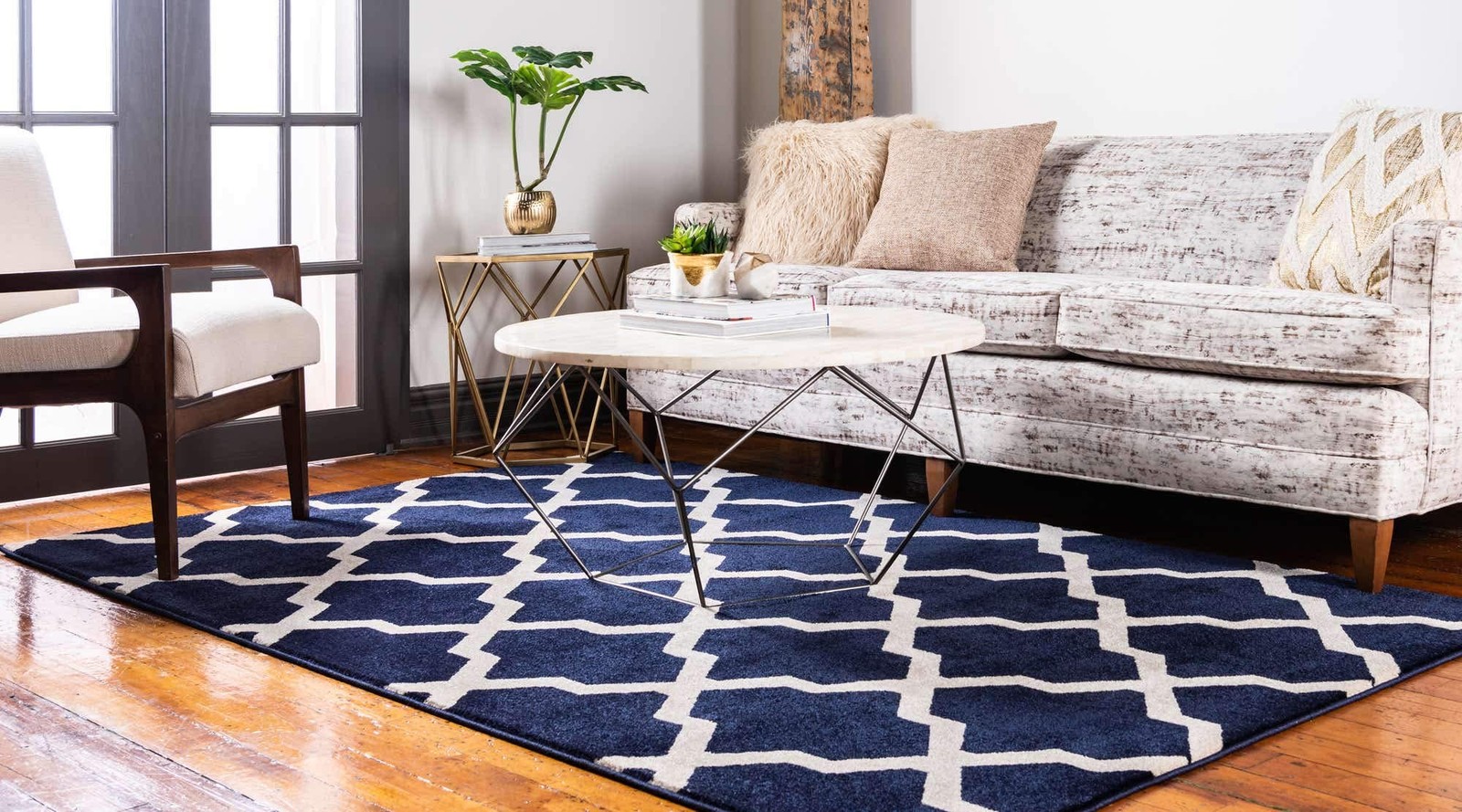Unique Loom Trellis Collection Area 5’3″ x 8′ (Rectangular), Navy Blue/Beige