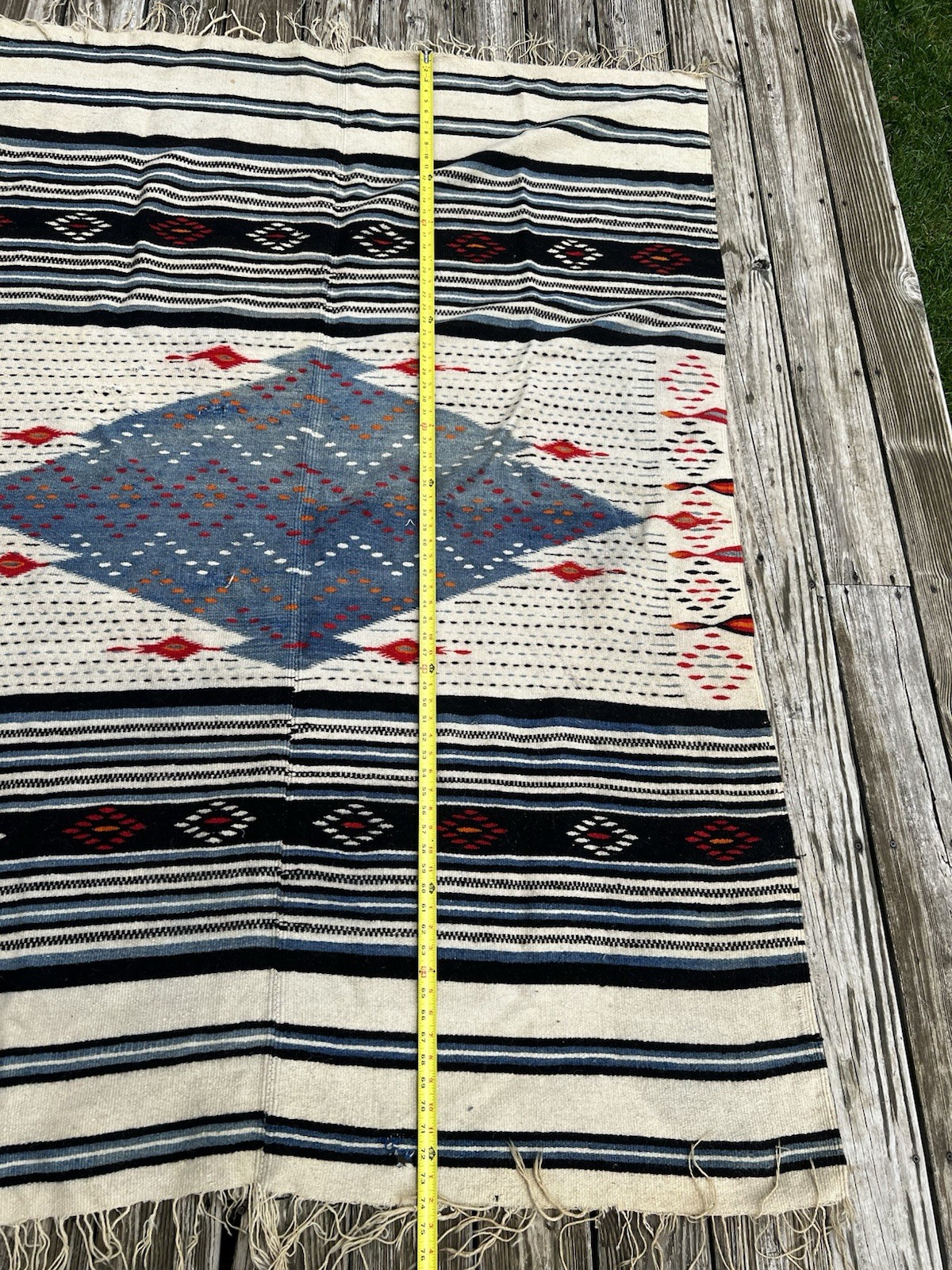 Vtg Hand-Woven Wool Large Throw Rug Tapestry Southwestern Peruvian 6×4.5 ft Boho