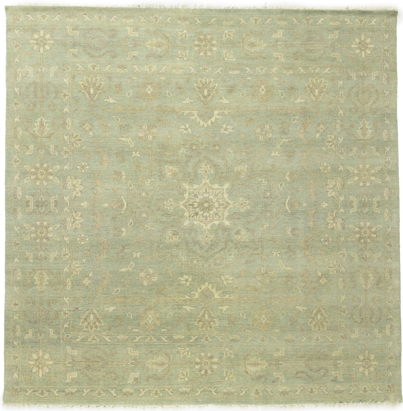 Handmade Floral Transitional Round Oriental Rug Muted Aqua Green Carpet 10X10 ft