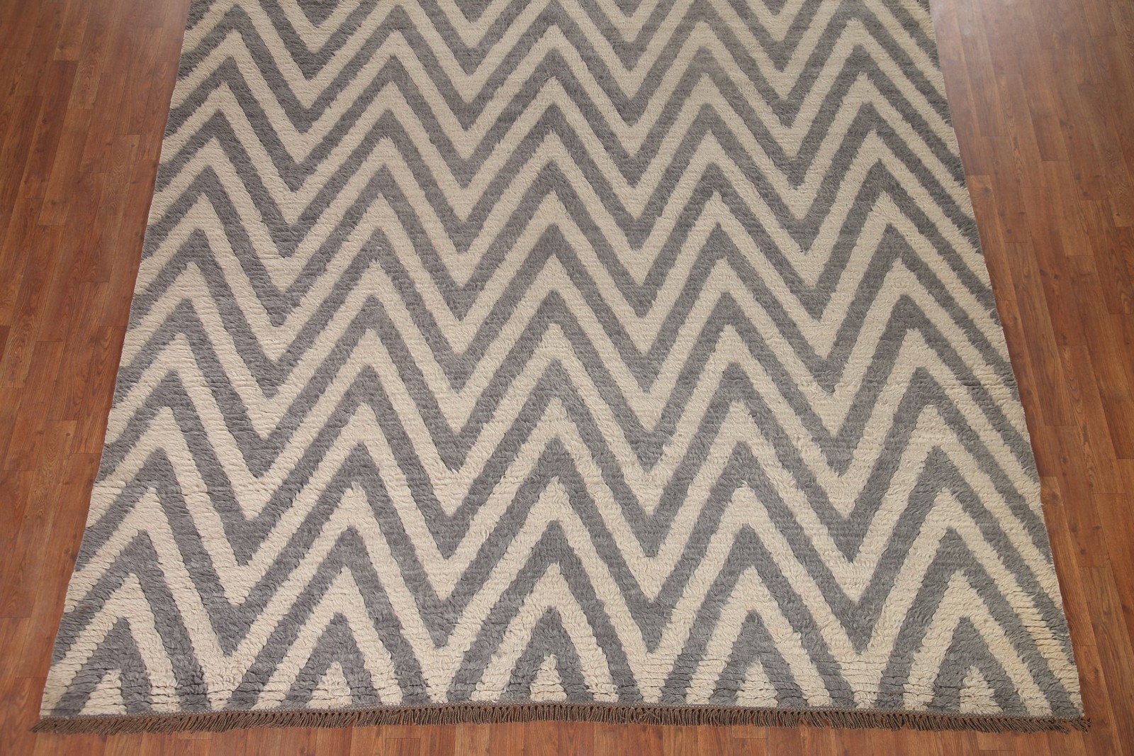 Chevron Moroccan Shaggy Wool Hand-knotted Contemporary Room Size Rug 8×10 Carpet