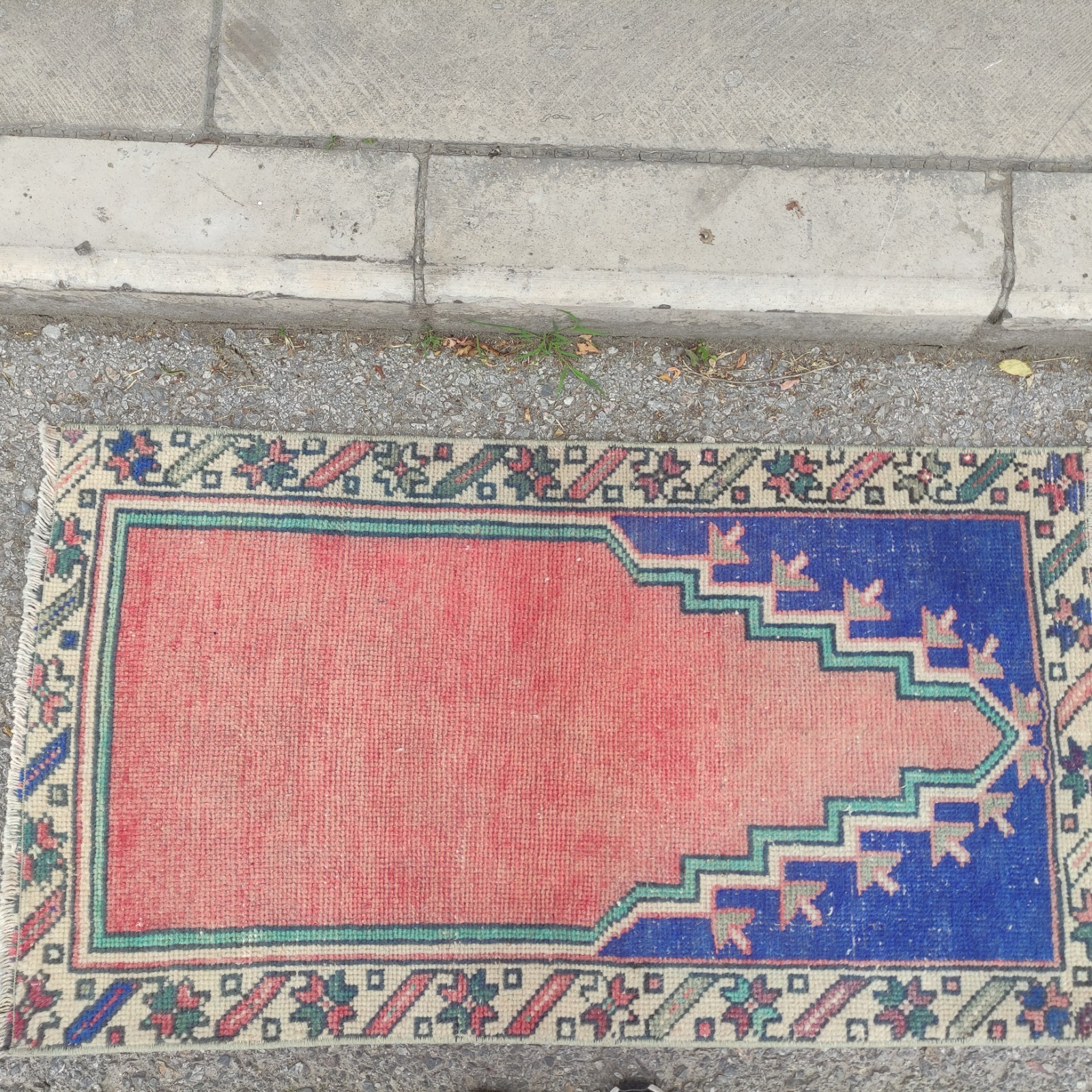 Vintage kitchen rug 2×4 mini runner rug 2.1 x 3.74 ft. prayer carpet 64 x 114 cm