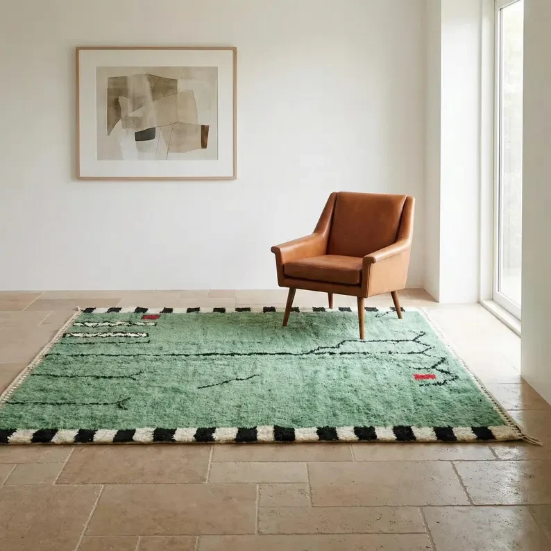 Handmade Moroccan Area Rug Berber Wool Rug Abstract Tribal Carpet Boho Vintage