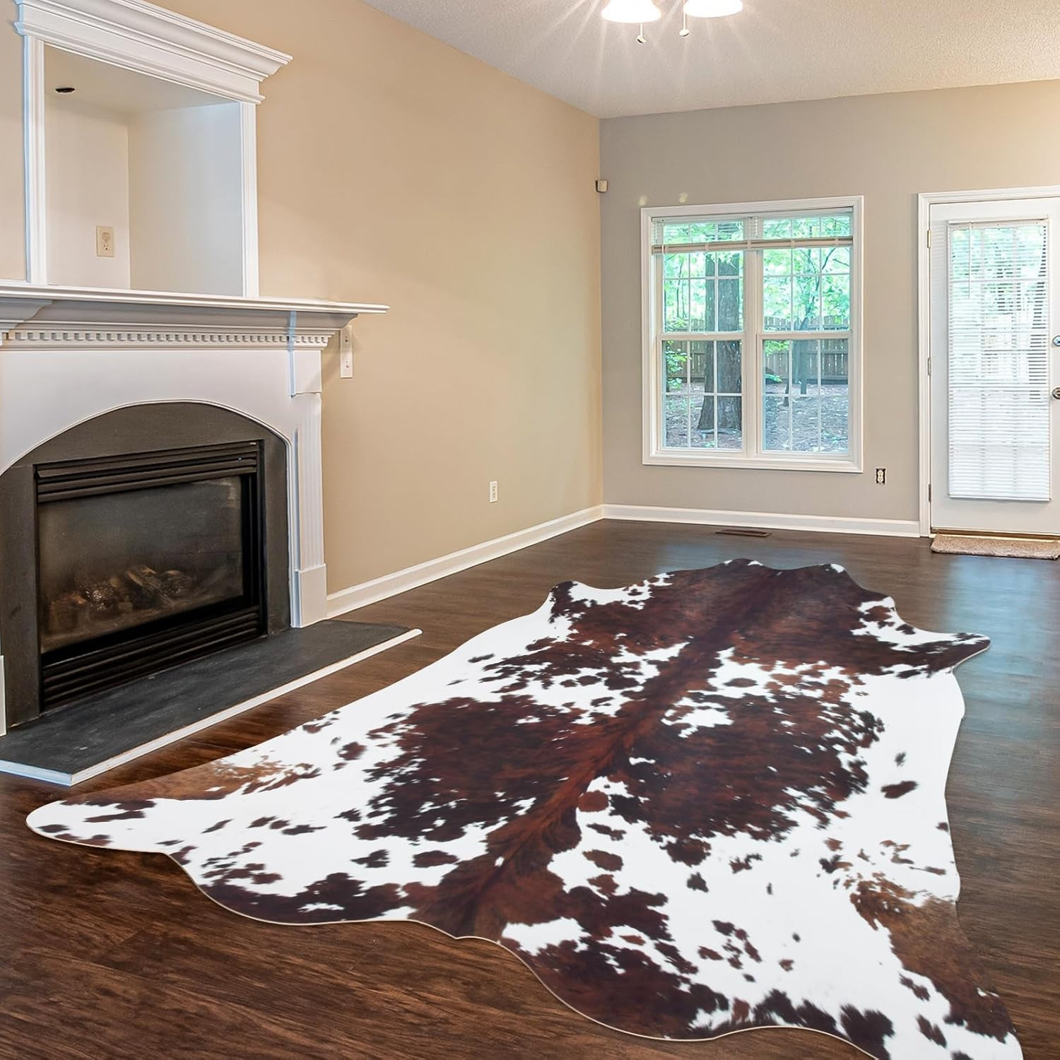 Large Cowhide Rug 10×8 Feet – Stylish Brown Animal Print for Home Decor